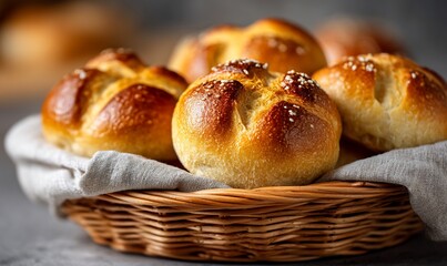 Freshly baked rolls in a basket (6)