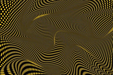 Fototapeta premium Abstract or Psychedelic Optical Illusion Background with Distorted Wavy Lines. Modern Luxury Gold Wave Texture. Op-Art Kinetic Typography Template featuring 3D in Gold and Black