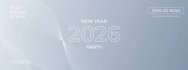 Fototapeta premium Vector Futuristic Abstract Gray White Wave Banner for New Year 2026 Party Celebration