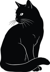 Sitting Cat, Black and White Vector Illustration