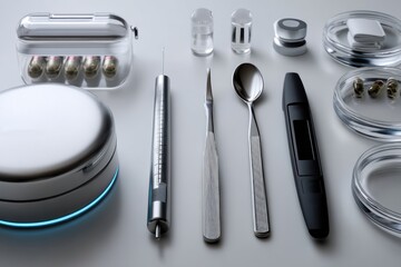 An arrangement of essential scientific instruments and tools on a minimalist surface, showcasing the design and function crucial in modern scientific exploration and experimentation.