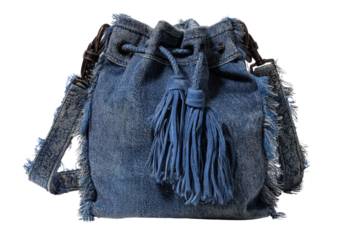 Stylish Denim Bucket Bag with Frayed Edge and Raw Cut Details