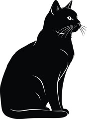 Sitting Cat, Black and White Vector Illustration