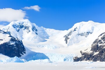 Fototapeta premium Majestic Antarctic Glacier Landscape Stunning Snow Covered Mountains Ice Blue Serenity