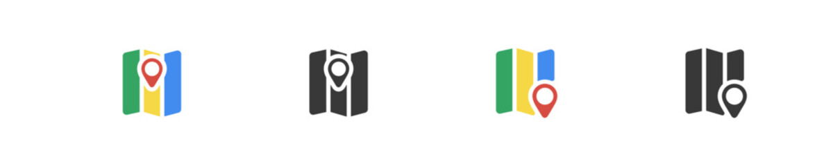 Map position icon set. Location marker graphic sign. Pointer navigation icons in vector design style