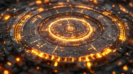 Complex structure with concentric glowing orange details