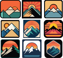 minimalistic mountain with sunrise vector logo icon design