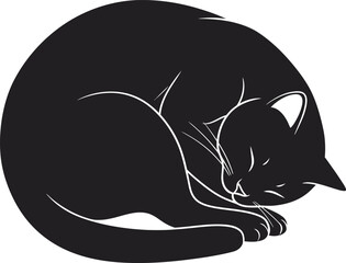 Sleeping Cat, Minimalist Black and White Vector
