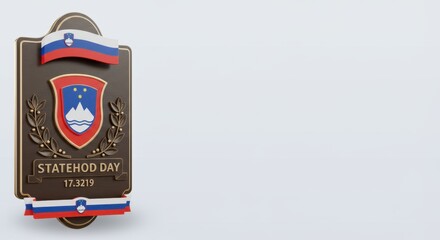 Celebrating Slovenian Statehood Day 17.3.219: A 3D Render of a Commemorative Plaque Featuring the Slovenian Flag and Coat of Arms