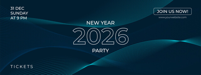 Obraz premium Vector Futuristic Abstract Wave Banner for New Year 2026 Party Celebration