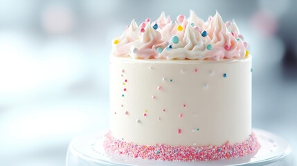 Adorable small birthday cake with pastel frosting and sprinkles