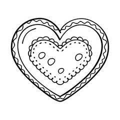 heart shaped gingerbread cookie icon, heart shaped gingerbread cookie line art - simple line art of heart shaped gingerbread cookie, perfect for heart shaped gingerbread cookie logos and icons