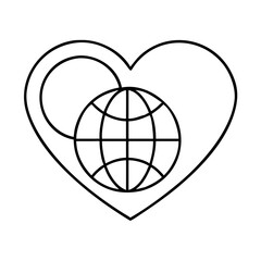 heart with globe icon, heart with globe line art - simple line art of heart with globe, perfect for heart with globe logos and icons