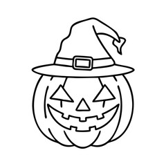 jack o lantern with hat icon, jack o lantern with hat line art - simple line art of jack o lantern with hat, perfect for jack o lantern with hat logos and icons