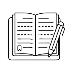 journal with book notes icon, journal with book notes line art - simple line art of journal with book notes, perfect for journal with book notes logos and icons