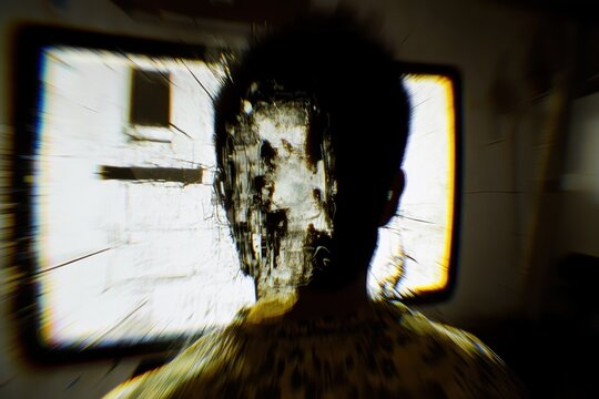 Distorted screen, obscured face