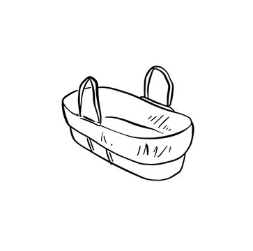 Baby bassinet crib for a newborn baby. Hand drawn in black and white.