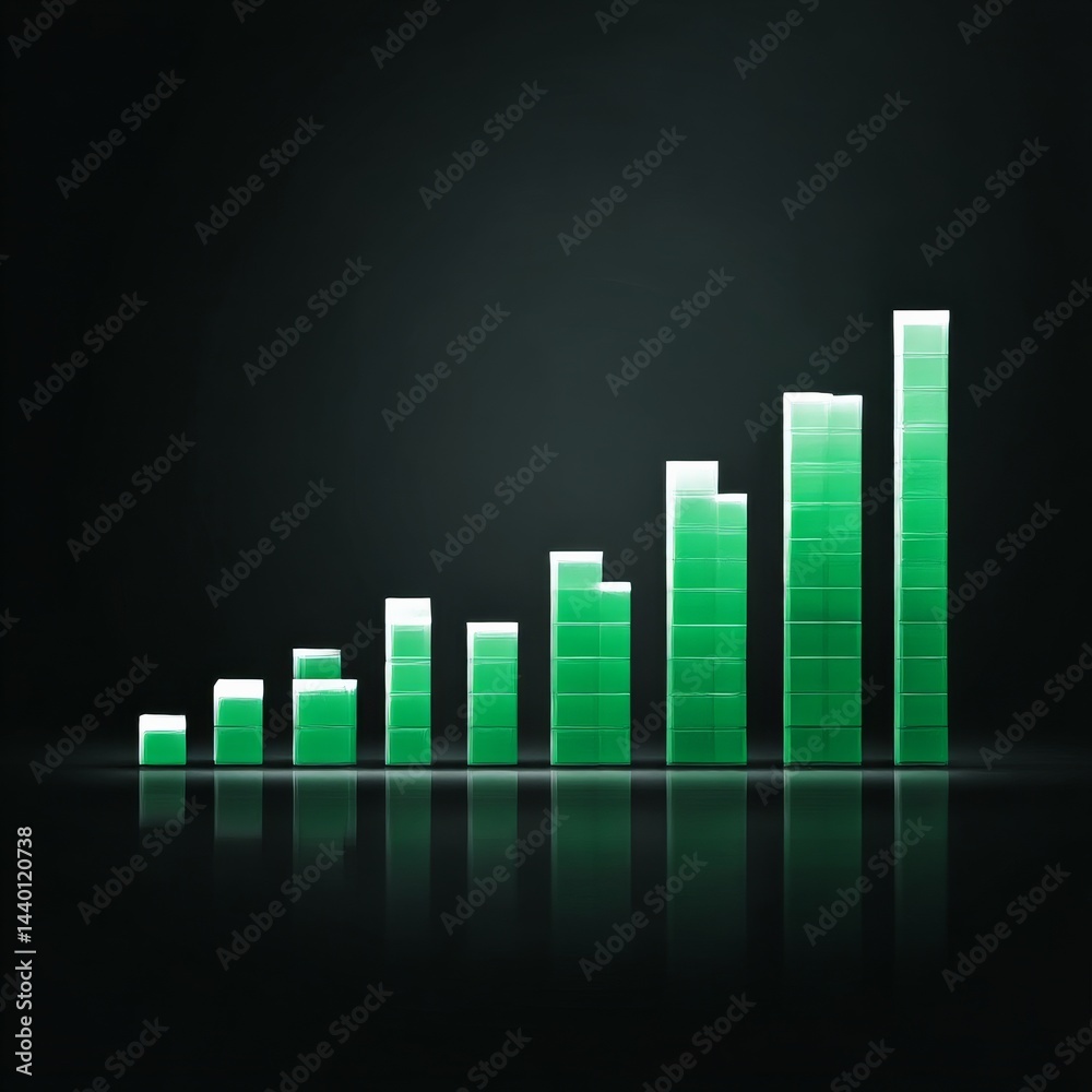 Leinwandbilder green graph: a visual representation of growth and progress in dark environment with reflective surf