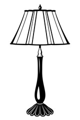 Desk Lamp with Light Shade. Black and white vector clipart isolated on white.