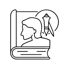 literary character silhouette icon, literary character silhouette line art - simple line art of literary character silhouette, perfect for literary character silhouette logos and icons