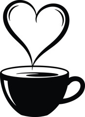 Minimalist Black and White Coffee Cup Heart Steam Vector