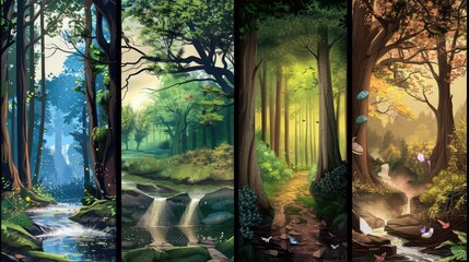 Fantasy landscape with fantasy forest and river ,A summer landscape with mountains ,Fantastic summer landscape with mountain lake