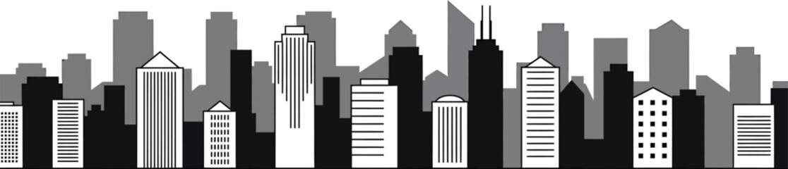 Minimalist Black and White City Skyline Vector