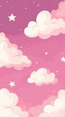 Pink pastel sky, fluffy clouds, stars, night; phone wallpaper