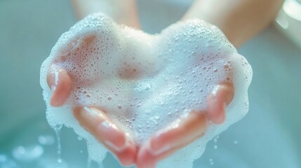 A person is holding their hands under a stream of water, creating a heart shape