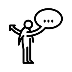 Offended words outline icon. stickman black line art illustration.