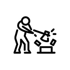 chopping wood outline icon. stickman black line art illustration.