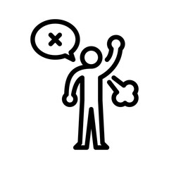 angry outline icon. stickman black line art illustration.