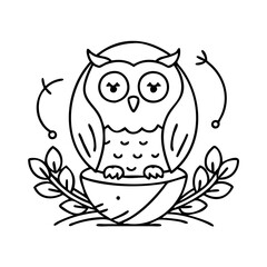 owl in nest icon, owl in nest line art - simple line art of owl in nest, perfect for owl in nest logos and icons