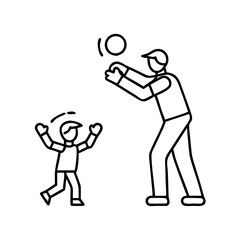 parent and child playing catch icon, parent and child playing catch line art - simple line art of parent and child playing catch, perfect for parent and child playing catch logos and icons