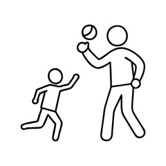 parent and child playing catch icon, parent and child playing catch line art - simple line art of parent and child playing catch, perfect for parent and child playing catch logos and icons
