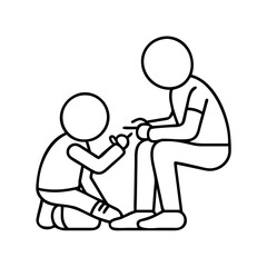 parent helping child tie shoes icon, parent helping child tie shoes line art - simple line art of parent helping child tie shoes, perfect for parent helping child tie shoes logos and icons