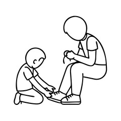 parent helping child tie shoes icon, parent helping child tie shoes line art - simple line art of parent helping child tie shoes, perfect for parent helping child tie shoes logos and icons