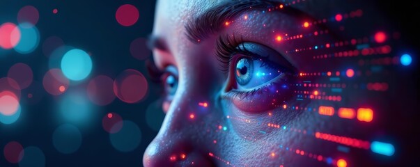 Futuristic digital HUD interface with holographic elements on eye level display, technology, innovation, data