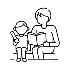 parent reading to child icon, parent reading to child line art - simple line art of parent reading to child, perfect for parent reading to child logos and icons