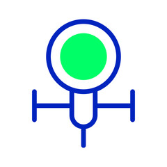 Stylized representation of a target symbol with a green center and blue frame