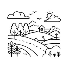 peaceful countryside icon, peaceful countryside line art - simple line art of peaceful countryside, perfect for peaceful countryside logos and icons