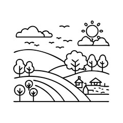 peaceful countryside icon, peaceful countryside line art - simple line art of peaceful countryside, perfect for peaceful countryside logos and icons