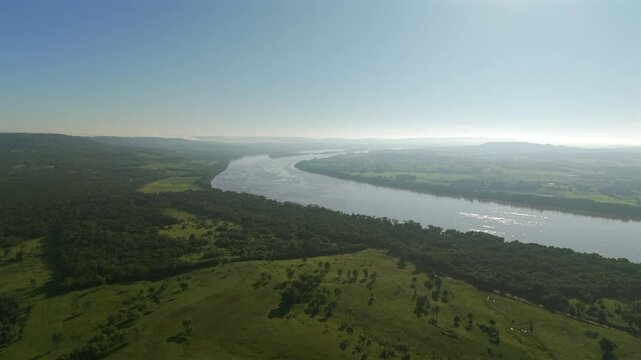 Aerial view of the Uruguay River near San Javier, on the border between Argentina and Brazil.