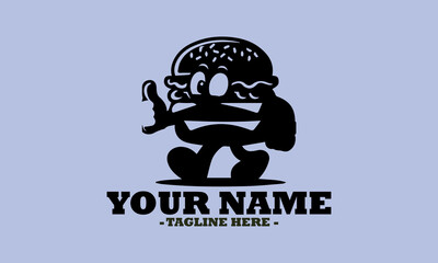 mascot burger vector art illustration logo, maskot cheeseburger black silhouette logo vector, maskot cheeseburger icon illustration