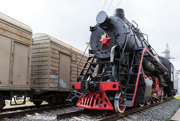 Restored historical steam locomotive L-4657 at Port Baikal station - a tourist attraction of the Circum Baikal Railway