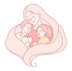 A heartwarming illustration of a mother with her two beloved children, showcasing their love and connection