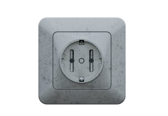 Gray plastic electric outlet. Close up view of standard socket 220 volts. Isolated on a transparent background. 3d illustration.