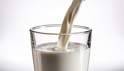 pouring milk into a glass isolated on white background close up