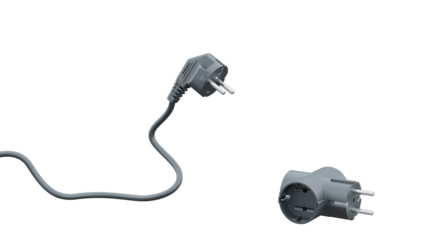 Black electric T-join connector near plug cable. Isolated on a transparent background. 3d illustration.