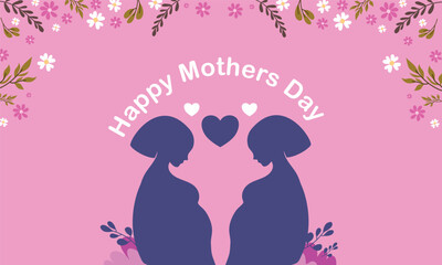 Happy Mother’s Day Greeting with Floral Heart and Silhouettes